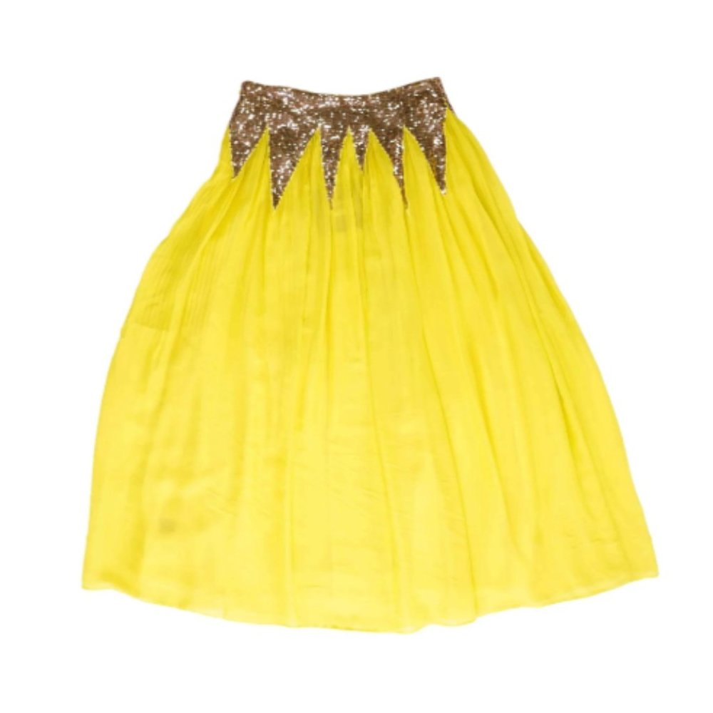 CYNTHIA ROWLEY - Silk Yellow Solid Maxi Skirt w/Sequins